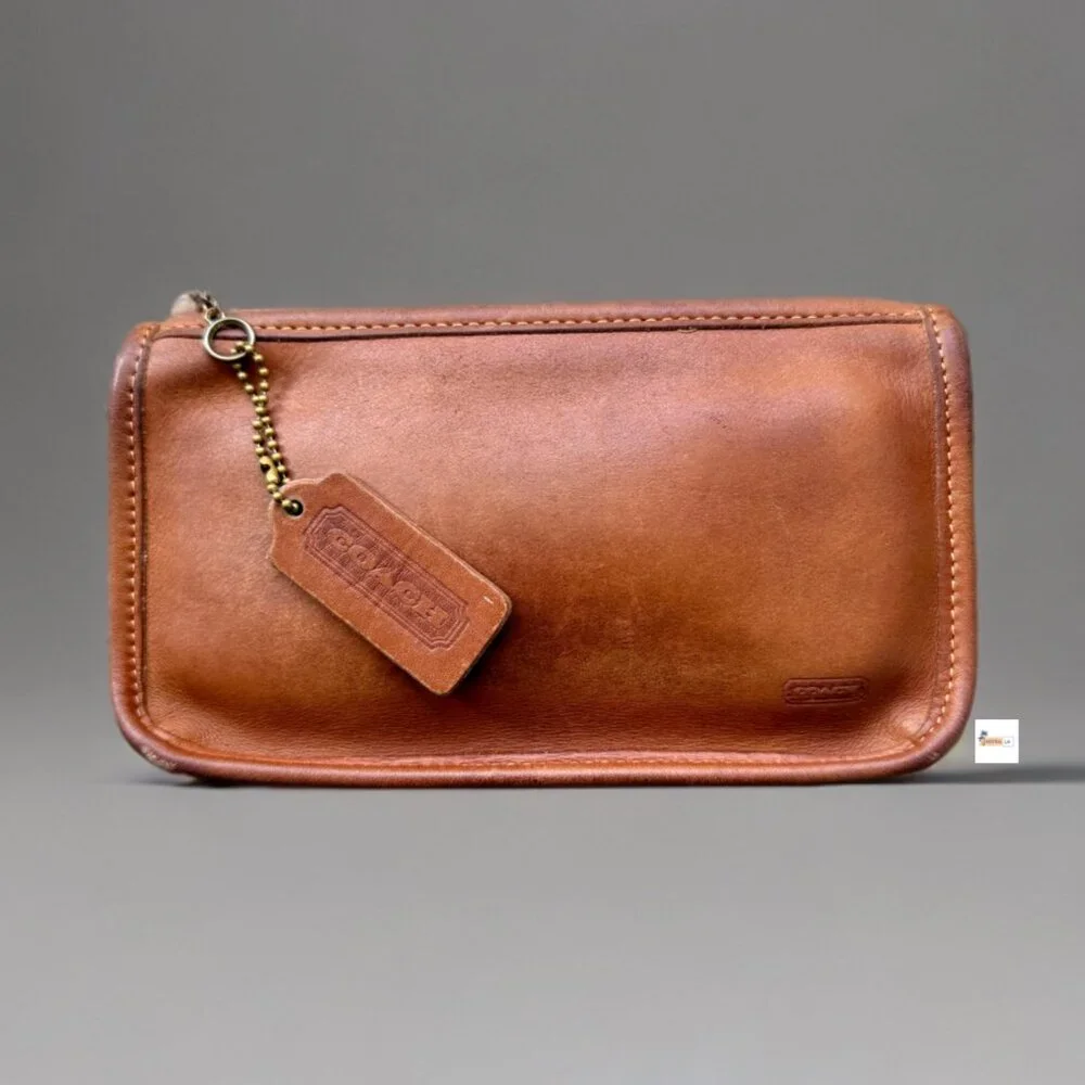 Coach Vintage British Tan Leather Chunky Case Cosmetic Pouch - Picture 1 of 8